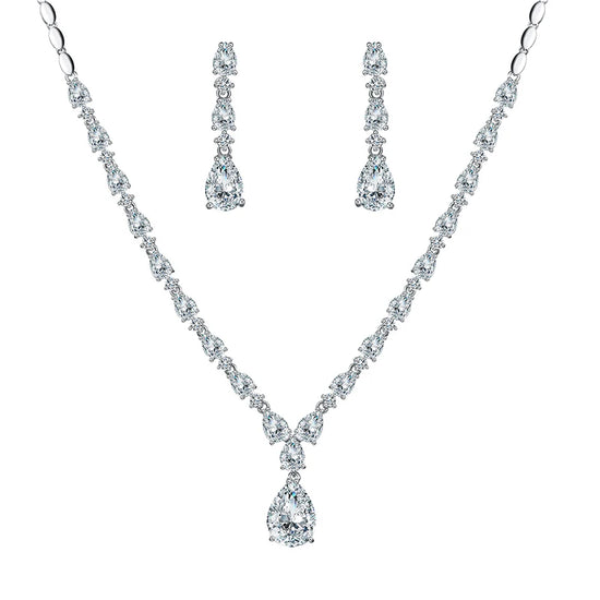 WEIMANJINGDIAN Brand Teardrop Cubic Zirconia CZ Crystal Tennis Necklace and Earring Wedding Bridal Bridesmaid Jewelry Set