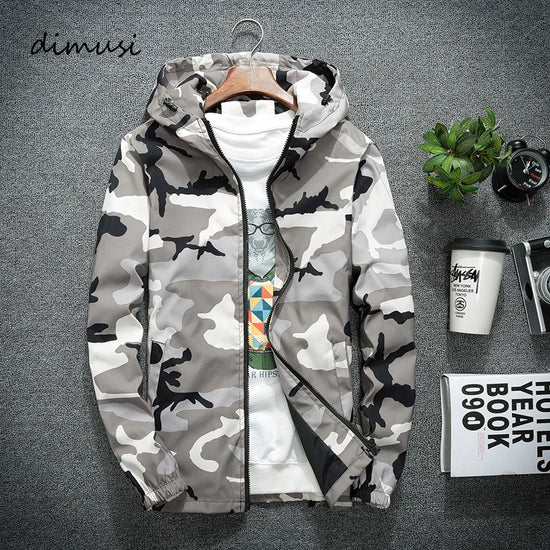Spring Autumn Mens Hiking Jackets Men Casual Windbreaker Camouflage Hooded Coats Mens Fashion Hip Hop Bomber Jackets Clothing