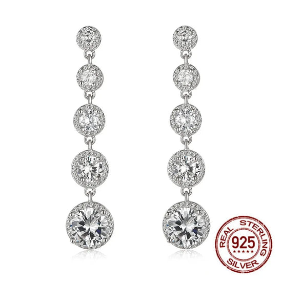 Fashion Stackable Round Clear CZ Drop Earrings For Women 925 Sterling Plata Fine Jewelry Long Tassel Silver Dangle Earring Gift