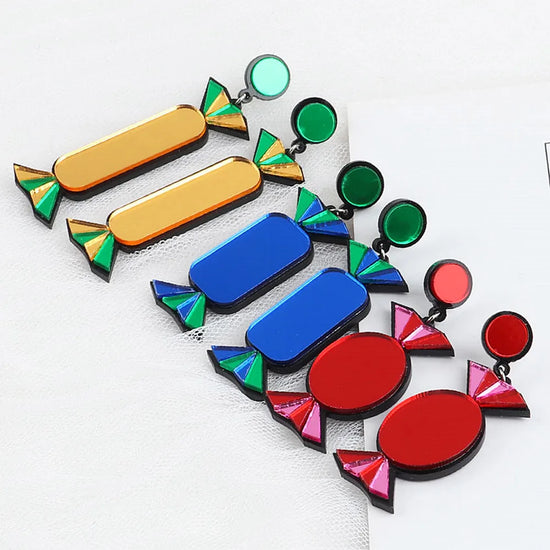 New Fashion Yellow Blue Red Candy Mirror Acrylic Drop Earrings For Women Funny Cute Dangle Earrings Christmas Party Jewlery Gift