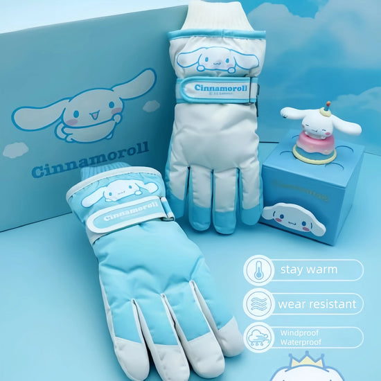 Sanrio Cinnamoroll Ski Riding Glove Kawaii Outdoor Thickened Warm Glove Cinnamoroll Soft Plush Winter Snow Cute Gloves Gift