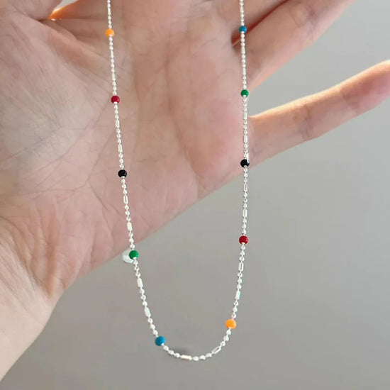 925 Silver Sterling Silver Necklace With Simple Geometric Multicolour Beads Choker Shiny Delicate Collarbone Chain For Women&
