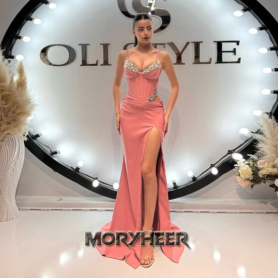 MORYHEER Sexy Crystals Prom Dress Spaghetti Straps Backless Pageant Party Gown Muslim Vestido De Gala Customized Drop Shipping