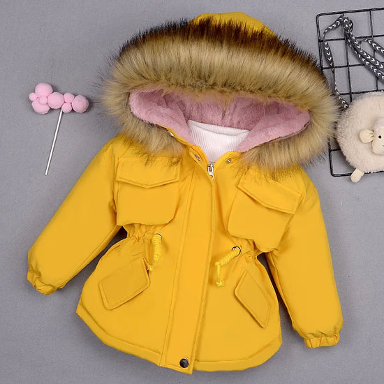 OLEKID 2025 Autumn Winter Denim Jacket For Girls Warm Hooded Children Jeans Jackets 1-8 Years Kids Baby Girl Parka Toddler Coat