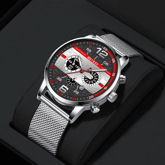 Luxury Fashion Mens Sports Watches Stainless Steel Mesh Belt Quartz Watch for Men Business Leather Luminous Clock