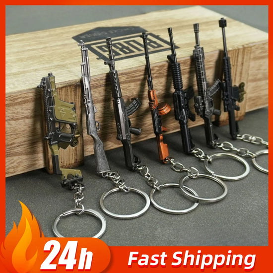 9cm/3.54in Peace Game peripheral Mini Gun Keychain M4A1 Barrett Metal Gun Weapon Model Backpack charm Fine Crafts Boys Gift Toys