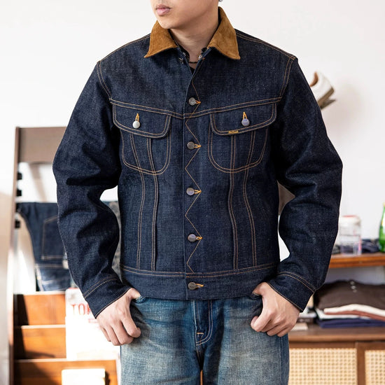 Red Tornado Blanket Lined Jean Jacket 18oz Selvedge Denim Cowboy Short Coat Men