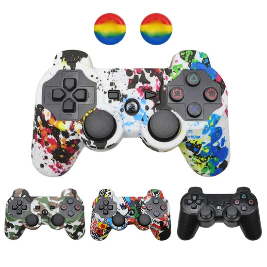 Protective Silicone Cover Case For PS3 / PS2 Controller Gamepad Anti-Scratch Protector Shell Sleeve with 2 Thumb Grips Caps