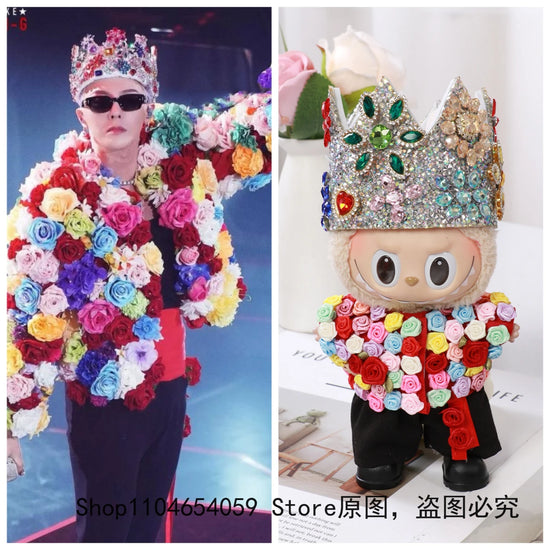 For Labubu Clothes 17cm G-D Same Style Zimomo Colorful Rose Clothing Crown Suit Set Collection Baby Dress No Doll Only Outfits