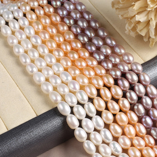 AAA 8-9mm Natural Freshwater Pearls White Pink Purple Rice Shape Loose Spacer Beads for Jewelry Making DIY Necklace Accessories