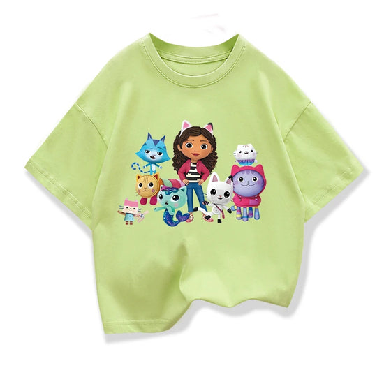 Anime Gabbys Dollhouse Costume Kids Casual Tshirts Baby Girls Gabby Cats Ears Tops Toddler Boys Short Sleeve Clothes Tees