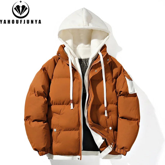 Winter Men Outdoor Windbreak Brand Hooded Thick Warm Jacket Men Solid Color Loose Casual Fashion Style Parkas Jacket Coat Male