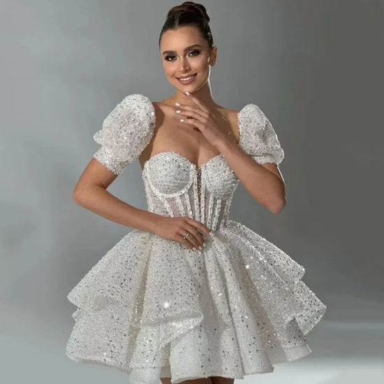 Short Evening Dress Sweetheart A-Line Mini Wedding Dress 2025 Detachable Sleeves Prom Gowns Bride Formal Party Dress Customized