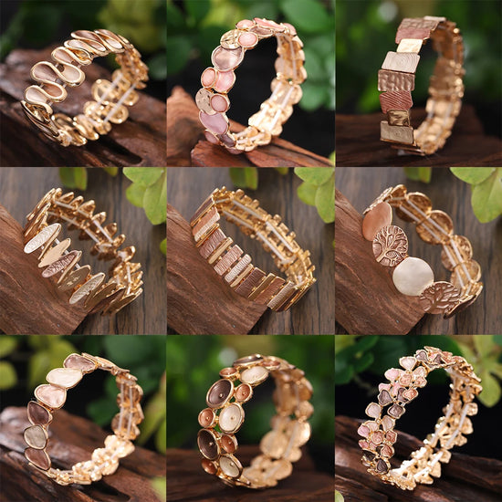 Fashion Drip Oil Geometric Elastic Bracelet for Women Accessories New Trendy Gold Color Bangle Daily Party Prom Jewelry Gifts