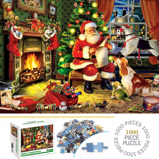 1000 Pieces Merry Christmas Jigsaw Puzzle Home Decor Adults Puzzle Games Family Fun Floor Puzzles Educational Toys for Kids
