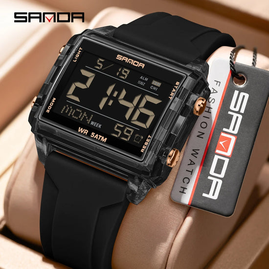 Fashion Mens Woman Digital Watches Waterproof Trend Rectangle Design Sports Watch For Men Women LED Backlight Male Wristwatch