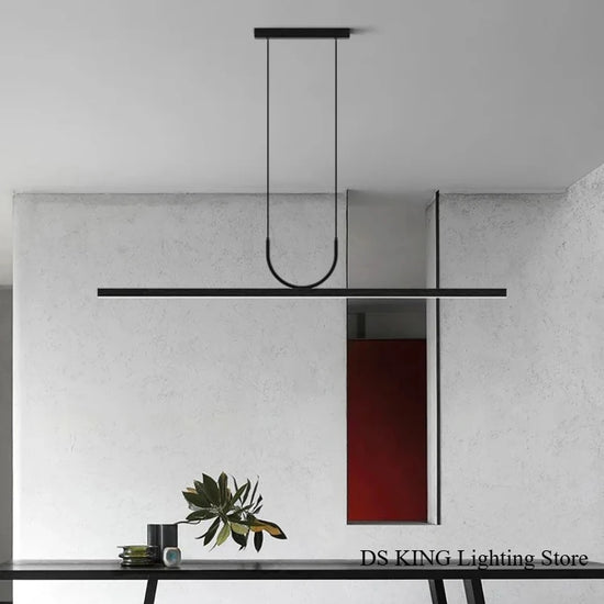 Simple Led Restaurant chandelier tea room office bar Black White  long strip lamp Bedroom Living dining table Hanging lamps