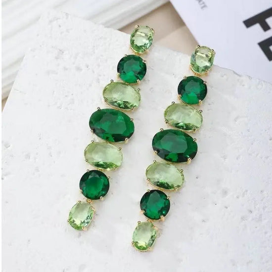 Bilincolor Fashion Long Green Cubic Zirconia Earring for Women
