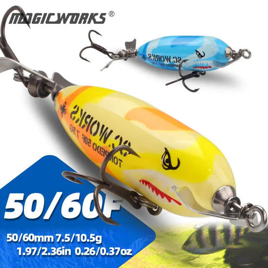 Magic Works Spinning Pencil Lures Topwater Bait 50mm 60mm Propeller Pencil Lure Bass Fishing Spinner Wobblers Artificial Bait