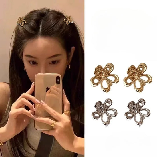 2pcs Hollow Flower Small Hair Claw Clamp Gold Silver Flower Geometric Clamps Grab Shark Clip Ins Fashion Women Hair Accessories