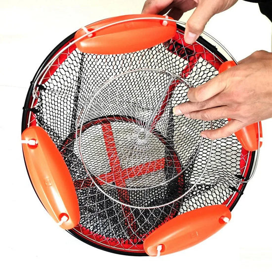 Four floating fish protection sea fishing net pocket mesh bagged quick-drying folding fish cage Stainless steel fish basket