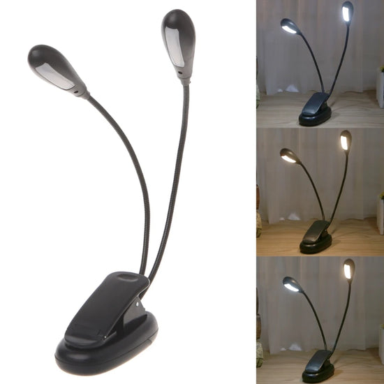 2 Dual Flexible Arms 4 LED Clip-on Light Lamp for Piano Music Stand Book EA Drop Ship
