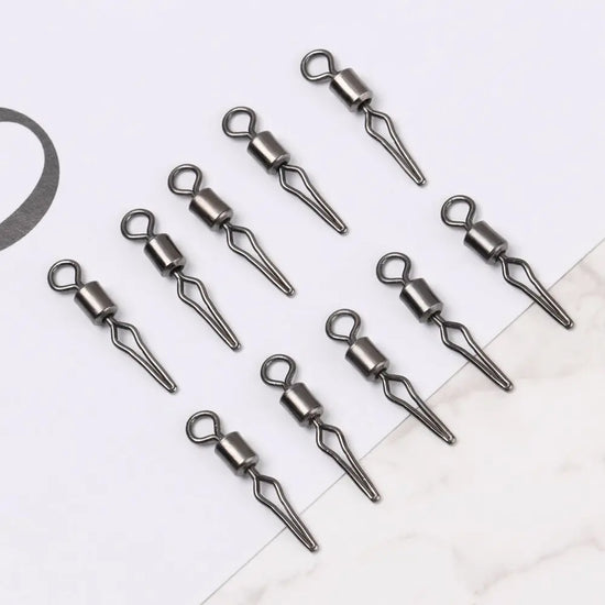100Pcs Fishing Hanging Snap Fishhooks Crap Connector Stainless Steel Swivels With Side Line Clip Barrel Swivel Angling Supplies