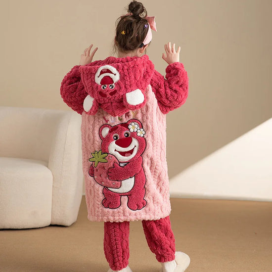 2Pcs Lotso Kawaii Children Velvet Pajamas Kawaii Cartoon Anime Girls Boys Thicken Warm Casual Flannel Night-Robe Cute Homewear