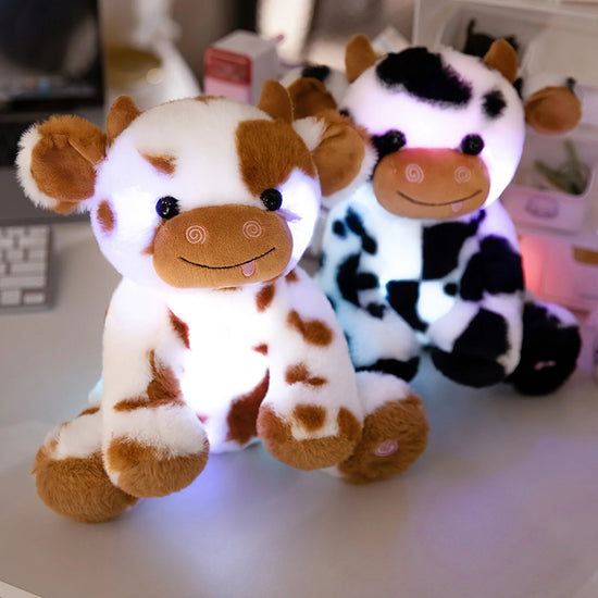 Soft LED Plush Cow Lighting Up Stuffed Animal Diary Cattle Floppy Night Light Glow In The Dark Birthday Festival For Kids Girls