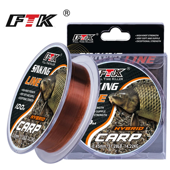 FTK 300M Fluorocarbon Coating Nylon Fishing Line Sinking Feeder 0.14-0.5MM Super Strong Carp Fishing Monofilament 4.13LB-34.32LB